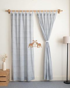 Última llegada: Juego de cortinas de algodón con estampado de bloques a rayas para decoración del hogar y sala de estar, cortinas suaves y ligeras. - Product Image 2