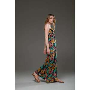 Vestido Maxi con Estampado de Hojas Tropicales para Mujer, Manga Larga con Borlas, Cintura Natural, Ecológico, para Playa o Verano - Product Image 4