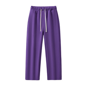 Pantalon de jogging unisexe violet à taille élastique avec cordon de serrage, poches latérales, respirant, mi-lourd, tricoté, pour l'automne - Product Image 1