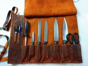 Genuine Leather Eco-Friendly Portable Knife <b>Roll</b> <b>Bag</b> Culinary Chef <b>Tool</b> Case Handmade in Pakistan LKR-0224 - Product Image 6