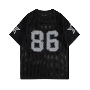 Mens Mesh Football Jersey Knit Short Sleeve T <b>Shirt</b> Open Work Graphic Number 86 <b>Star</b> Sleeve Custom Retro Streetwear - Product Image 2
