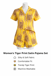 Conjunto de Pijama de Seda Satinada con Estampado de Tigre para Mujer, Manga Corta, Rayas Amarillas, Ropa de Dormir de Verano, Pieza Maestra - Product Image 2