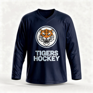 เสื้อฮอกกี้น้ำแข็ง Tigers แบบซับลิเมชั่น แขนยาว คอวี ระบายเหงื่อได้ดี ผลิตจากโพลีเอสเตอร์ สำหรับผู้ชาย ทรงปกติ - Product Image 1