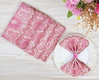 Serviettes carrées brodées à la main hautement personnalisées, 4 pièces, rose bonbon, motif floral indien, en coton imprimé à la main, pour mariage et maison
