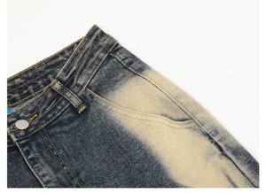 High Waist Flare Denim Pants <b>Bleach</b> Stone Wash Tie Dye Pattern Button Fly Casual Style Full Length 100% Cotton Woven Fabric - Product Image 6