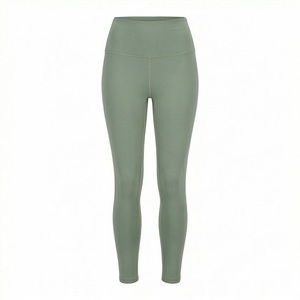 High Waist Full Length Seamless Leggings Solid Color Knitted Stretch Women's Yoga Pants All Seasons Basic Style <b>Green</b> - Product Image 1