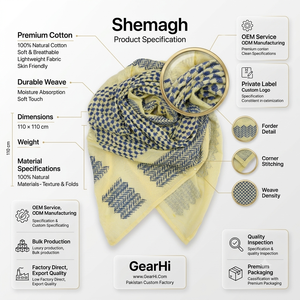 Shemagh, couvre-visage, couvre-tête, foulard arabe, foulard du Moyen-Orient, 100% coton, Shemagh OEM, qualité d'exportation - Product Image 1