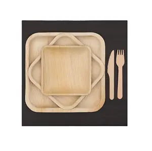 Bio degradable eco friendly biodegradable palm leaf plates disposable areca palm leaf food plates set
