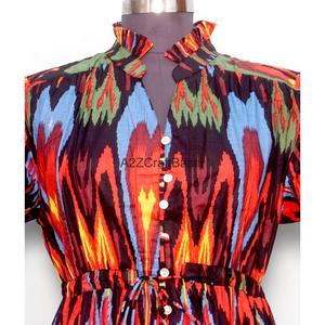 Vestido Mini de Mujer 100% Algodón Tejido, Cuello en V, Manga Corta, Cintura Alta, Corte en A, Estampado Floral Digital, Lavable, Transpirable, para Oficina - Product Image 4