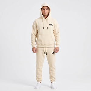 Conjunto Deportivo de Felpa Crema, Sudadera con Capucha y Pantalones Jogger a Juego con Logotipo Personalizado - Product Image 1