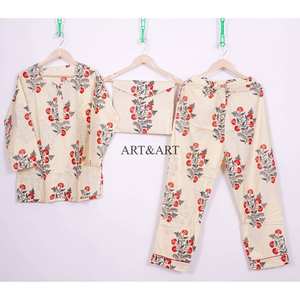 Ensemble de pyjama de luxe pour femme 100 % coton, écologique, élégant, col modeste, motif floral, confortable, doux, pantalon et chemise unis, sac inclus - Product Image 6