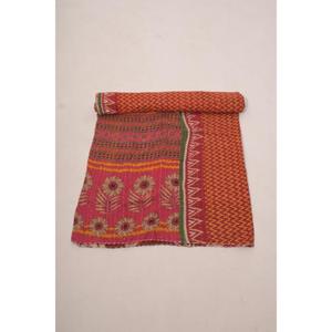 Cotton Reversible Printed Vintage Kantha Gudri <b>Handmade</b> Washable <b>Quilt</b> Traditional Indian Bedspread Throw for Home Decor - Product Image 2