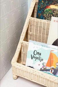 Étagère à livres pour enfants en rotin, 3 niveaux, design rustique, forme rectangulaire, tissage naturel, sans dossier, meubles pour enfants - Product Image 2