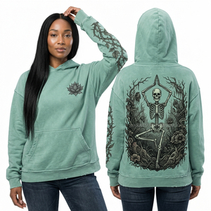 Sudadera con capucha gris cropped para mujer con lavado mineral, estampado de luna y silueta de zombi con pedrería brillante, dobladillo sin rematar, de forro polar, fabricante - Product Image 6