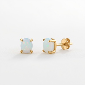 Boucles d'oreilles ovales en opale en or massif 18 carats pour femmes, bijoux fins Open Gallery, fabrication OEM sur mesure, vente en gros, fabricant Thaïlande - Product Image 3