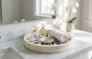 Plateau décoratif en os incrusté de motifs mosaïques, fait main, de qualité supérieure, pour la décoration intérieure et comme article cadeau - Product Image 4