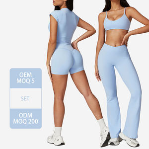 Ensemble de yoga pour femmes, haut court à bretelles spaghetti couleur crème, leggings taille haute longueur intégrale, ensemble 2 pièces sans couture - Product Image 3