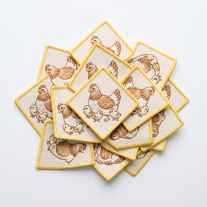 Wholesale Custom Patch Maker Diamond Hen Mother Chicks <b>Badge</b> Off White Twill Yellow Border <b>Iron</b> <b>On</b> Applique - Product Image 1