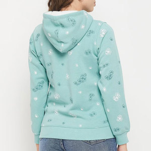 Sudadera con Capucha para Mujer, Color Verde Menta, Estampado Floral, Cierre Completo, Corte Regular, Tejido de Algodón, para Otoño - Product Image 3
