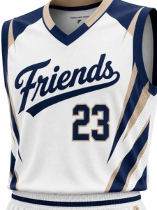 Basketball Uniform Set White <b>Navy</b> Gold Sublimated Sleeveless V-Neck Breathable Polyester Men's Athletic Wear - Product Image 2