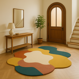Custom Designer Modern Abstract Wool Rug Colorful Irregular Shape Hand Tufted Carpet for Living Room Interior Picnic Washable - Product Image 3