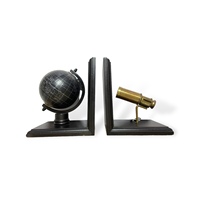 Homejoy2000 Serre-livres en laiton Art Déco en forme de globe terrestre avec base en bois pour anniversaire BE9
