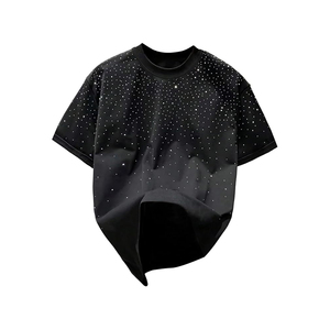 T-shirts pour hommes avec strass, col rond, manches courtes, décontractés, pour l'été - Product Image 1