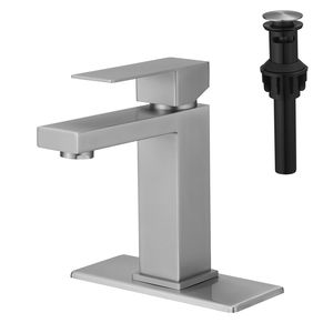 Rubinetto a cascata monocomando a 1 foro con scarico a scomparsa, tubi di alimentazione e piastra di montaggio per lavabo da bagno - Product Image 1