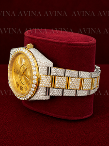 Luxury Iced Out Moissanite <b>Diamond</b> <b>Watch</b> for Men Gold Dial Two Tone Stainless Steel Date Display Hip Hop Wrist <b>Watch</b> - Product Image 4