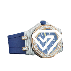 Reloj Deportivo Automático de Lujo con Correa de Caucho Azul de 41 mm, Moissanita y Plata de Ley 925 con Pavé Completo - Product Image 2