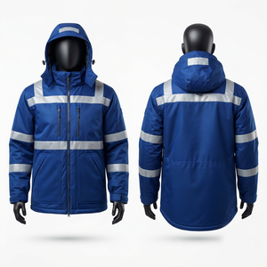 Veste de travail haut de gamme en toile polyester/coton 300 GSM, imperméable, respirante, avec panneaux de sécurité réfléchissants, capuche et devant gaufré personnalisé - Product Image 1