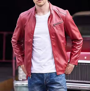 Classic Customizable Men's <b>Leather</b> Jacket with Zipper Closure Slim Fit Stand Collar High Street Style Winter Front Logo embossed - Product Image 3