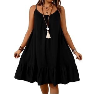Robe pour femme grande taille personnalisable sans manches à ourlet volanté en spandex et polyester, vêtement de mode féminin respirant de haute qualité - Product Image 1
