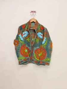 <b>Ladies</b> Suzani Embroidered Cotton <b>Jacket</b> Traditional Ethnic Floral Design Long Sleeve <b>Lightweight</b> Bohemian Outerwear For Women - Product Image 5