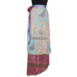 Jupe longue en soie imprimée indienne, double couche réversible, style sari magique, sarong - Product Image 5