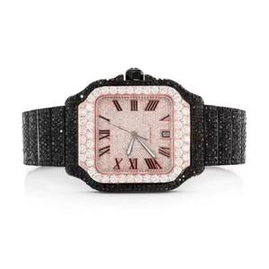Reloj Mecánico Automático para Hombre, Negro y Plateado, de Lujo, Estilo Hip Hop, con Diamantes Moissanite VVS, Color E, Corte Brillante Redondo, VS1 - Product Image 3