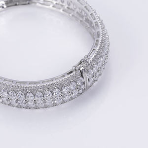 Multi Row Pave Round Cut Lab Grown Diamond Bangle <b>Bracelet</b> 925 Sterling Silver 10K 14K 18K Solid Gold Fine Jewelry Factory - Product Image 5