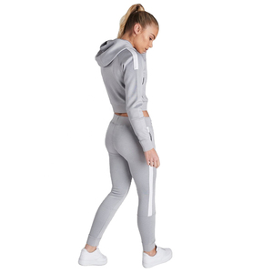 Conjunto Deportivo Informal de 2 Piezas para Mujer, Top Corto con Cremallera y Capucha, Leggings con Estampado Gráfico, Traje Deportivo - Product Image 4