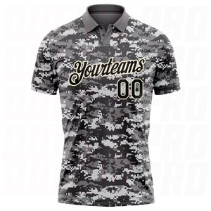 เสื้อโปโลปักลายสำหรับผู้ชาย ปรับแต่งได้ แห้งเร็ว ผ้าถัก สำหรับกอล์ฟ ลายพราง สีดำครีม เสื้อโปโล Salute Golf - Product Image 3