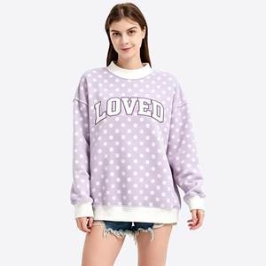 เสื้อสเวตเชิ้ตผู้หญิงไซส์ใหญ่ลายจุด คอกลม แขนยาว ผ้าฝ้าย 100% ระบายอากาศได้ดี สวมใส่สบายๆ ในฤดูใบไม้ร่วง พร้อมตัวอักษรคำว่า "Loved" - Product Image 1
