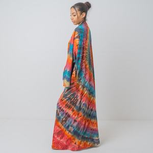 2025 nouveau produit main cravate teinture Kimono veste vacances Boho coupe ample veste vêtements de plage couvrir vacances d'été femmes Kimono Robe - Product Image 2