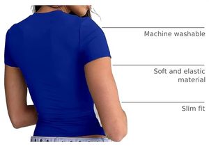 T-shirt pour femme, bleu royal, manches courtes, col rond, coupe ajustée, couleur unie, style décontracté, 100% coton, jersey respirant - Product Image 6