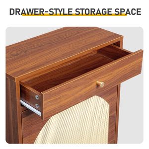 Mobiletto Portascarpe in Rattan con 1 Cassetto e 2 Ante Ribaltabili 54*24*110cm Marrone in Truciolato Soluzione di Stoccaggio - Product Image 5