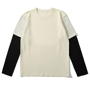 Nouveaux T-shirts Homme Tendance Designer Double Couche Manches Longues Coupe Ample Couleurs Contrastées 100% Coton Peigné Style Hip-Hop - Product Image 1