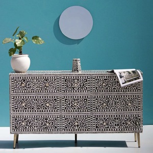 Cajón con Incrustaciones de Hueso de ILAHI, Diseño Moderno con Detalles de Ágata, Mueble Portátil para el Hogar - Product Image 3