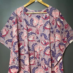 Nuevo Kaftán con Estampado Animal, Cuello en V, Cierre con Cordón, Corte Evase, de Algodón Suave Indio, con Encaje, Largo Completo, para Playa, para Mujer - Product Image 1