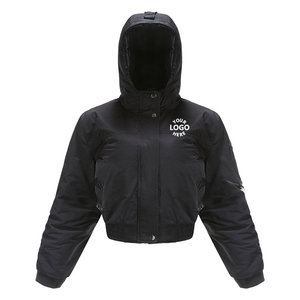 Chaqueta corta acolchada tipo bomber con capucha para mujer, gruesa, resistente al viento, para invierno, con capucha desmontable - Product Image 4
