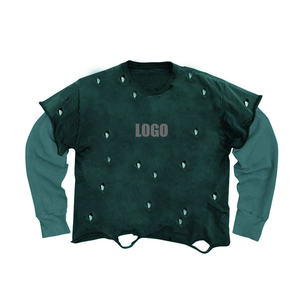 T-shirt personnalisé délavé à l'acide, sérigraphié, double couche, manches longues, coupe ample - Product Image 4