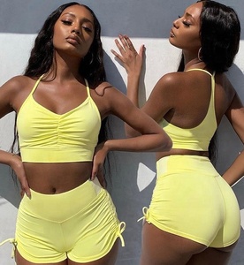 Conjunto de dos piezas de pantalones cortos de motorista para mujer, Medias sin costuras de cintura alta para Fitness, bragas de diseño personalizado, sujetadores deportivos 2022 - Product Image 3