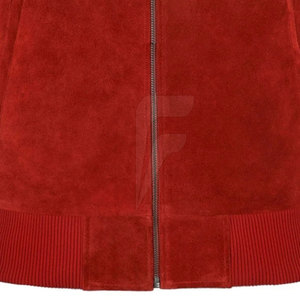 Men's <b>Red</b> Genuine Leather Bomber <b>Jacket</b> Stand Collar Zipper Closure <b>Waterproof</b> Breathable Casual Regular Fit Winter Wear - Product Image 4